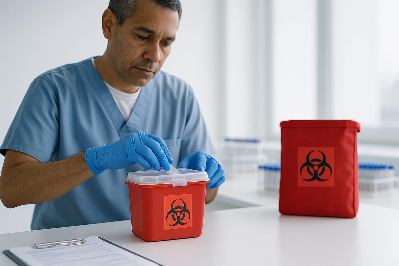Sealing a specimen container at a laboratory bench