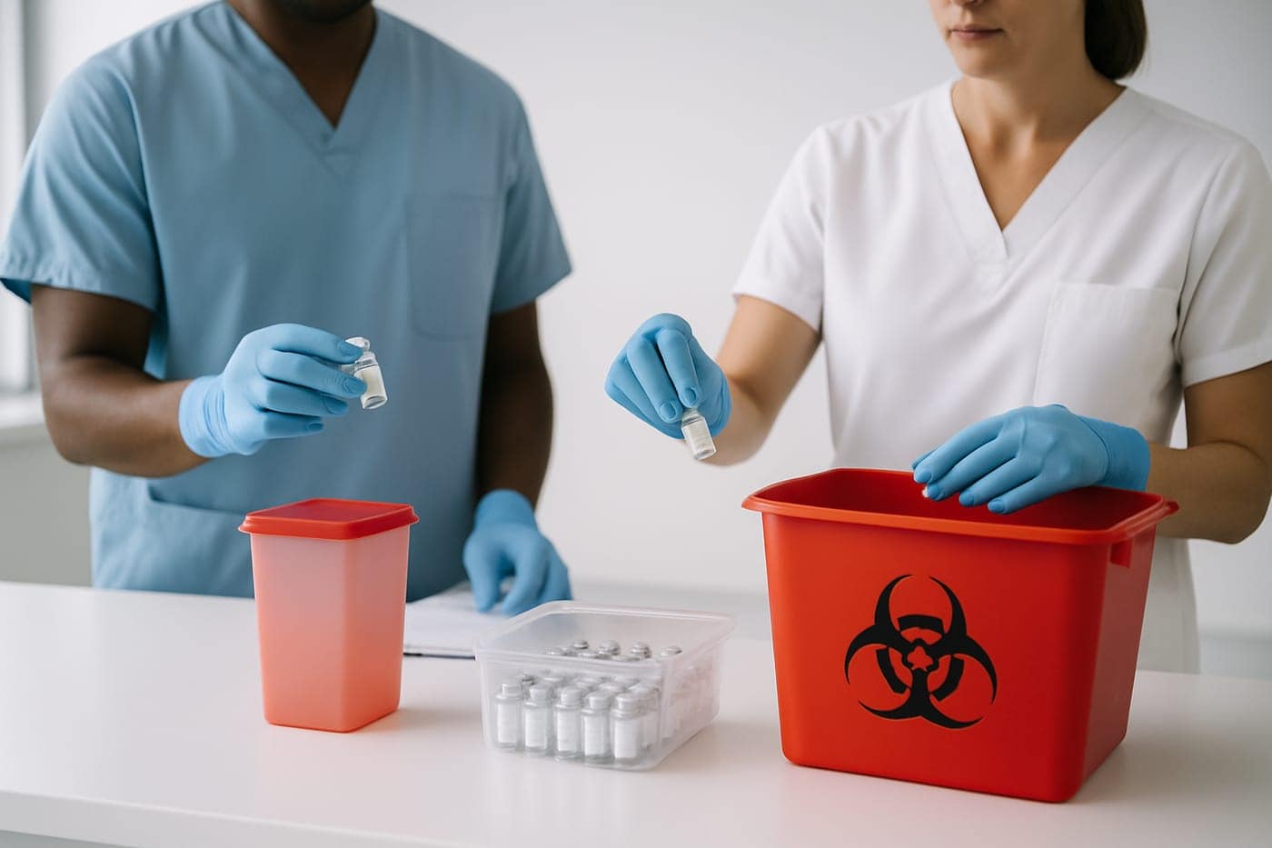 Segregated pharmaceutical waste containers for hazardous and non-hazardous drugs