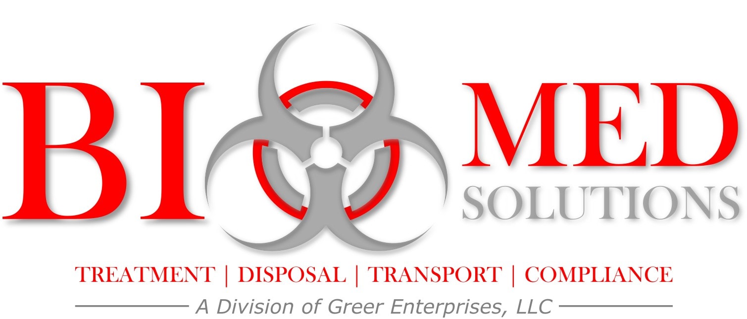 Bio Med Solutions logo with biohazard symbol and company name.