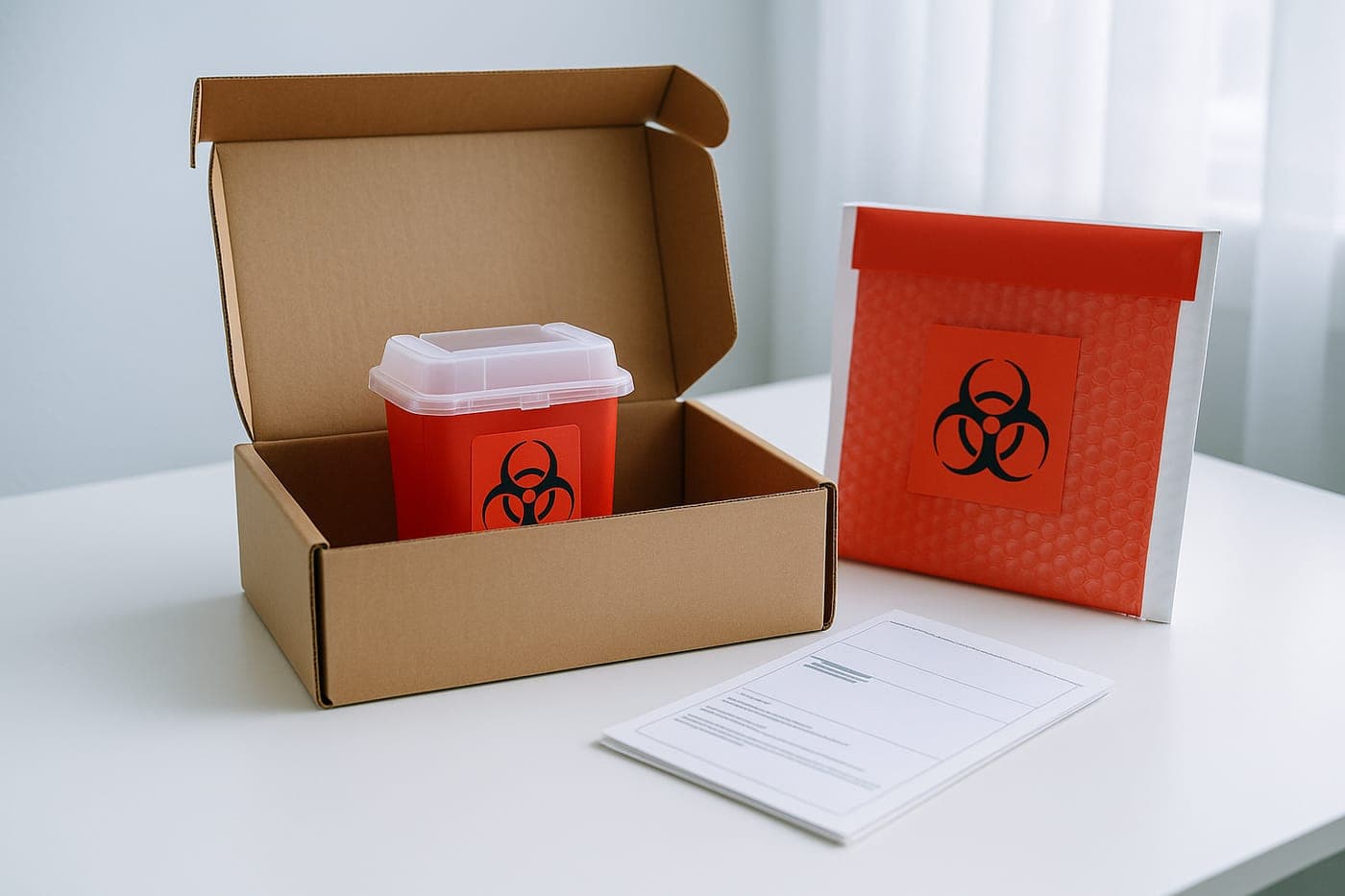 An open prepaid mail-back kit ready to ship