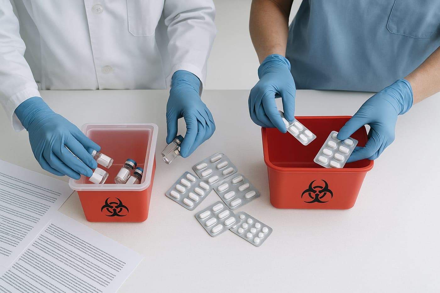 Sorting pharmaceutical waste into segregated bins