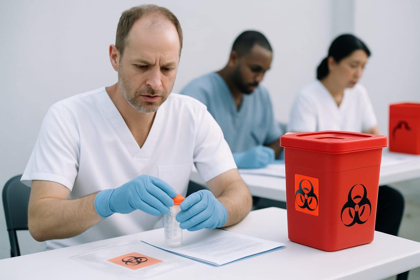 Compliant waste handling for diagnostic and testing centers