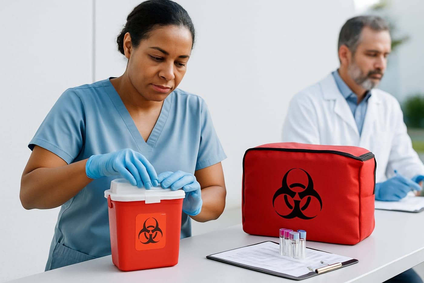 Compliant waste handling for mobile phlebotomy services